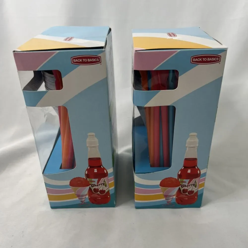 Back To Basics Lot Of 2 Snow Cone Cups & Straws 50 Total 6oz Cups Party Kids NEW